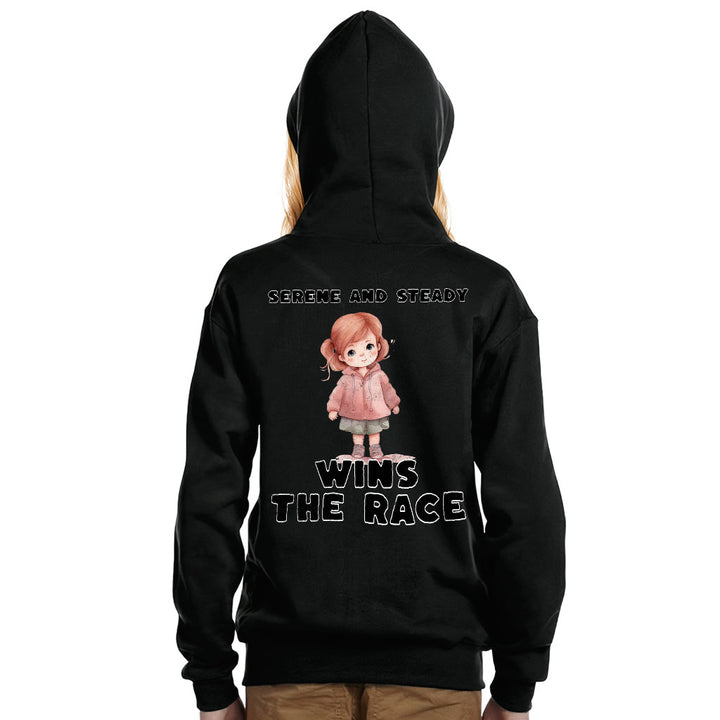 Serene and Steady Kids' Full-Zip Hoodie - Cute Girl Graphic Hooded Sweatshirt - Word Design Kids' Hoodie