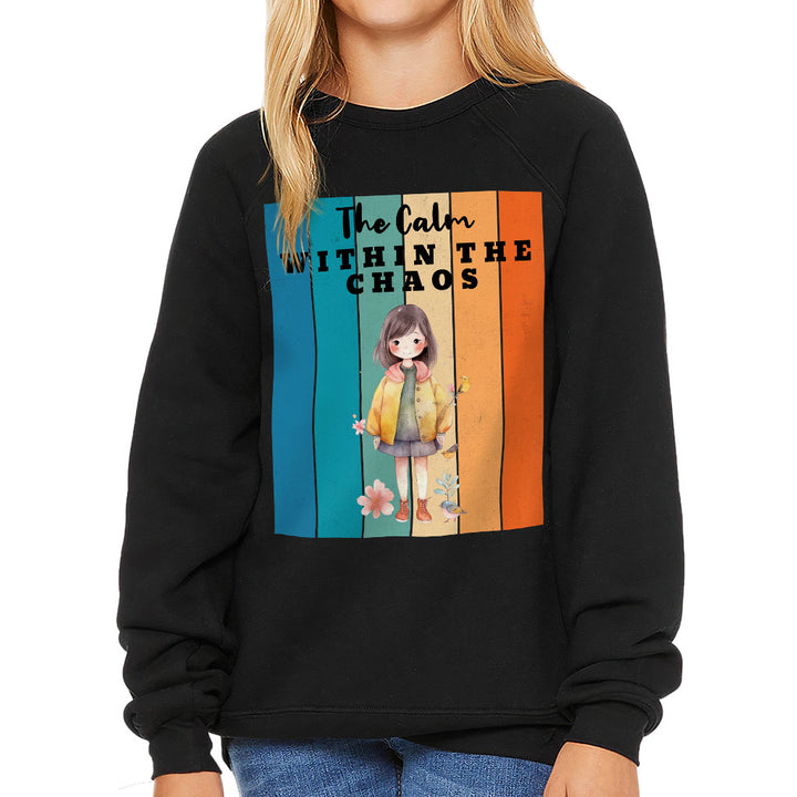 The Calm Within the Chaos Kids' Raglan Sweatshirt - Flower Girl Sponge Fleece Sweatshirt - Art Sweatshirt