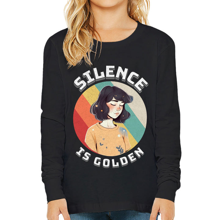 Silence Is Golden Kids' Long Sleeve T-Shirt - Girl Print T-Shirt - Colorful Long Sleeve Tee