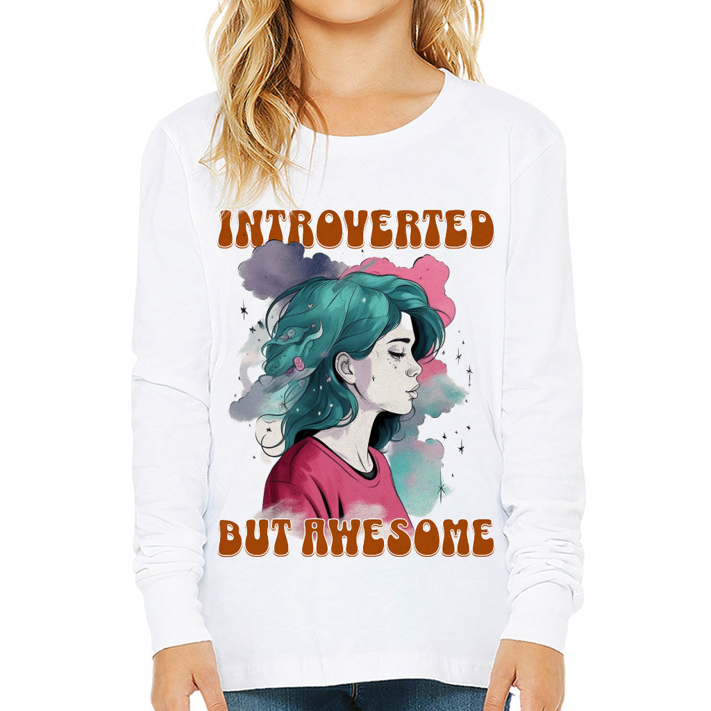 Introverted but Awesome Kids' Long Sleeve T-Shirt - Watercolor T-Shirt - Graphic Long Sleeve Tee