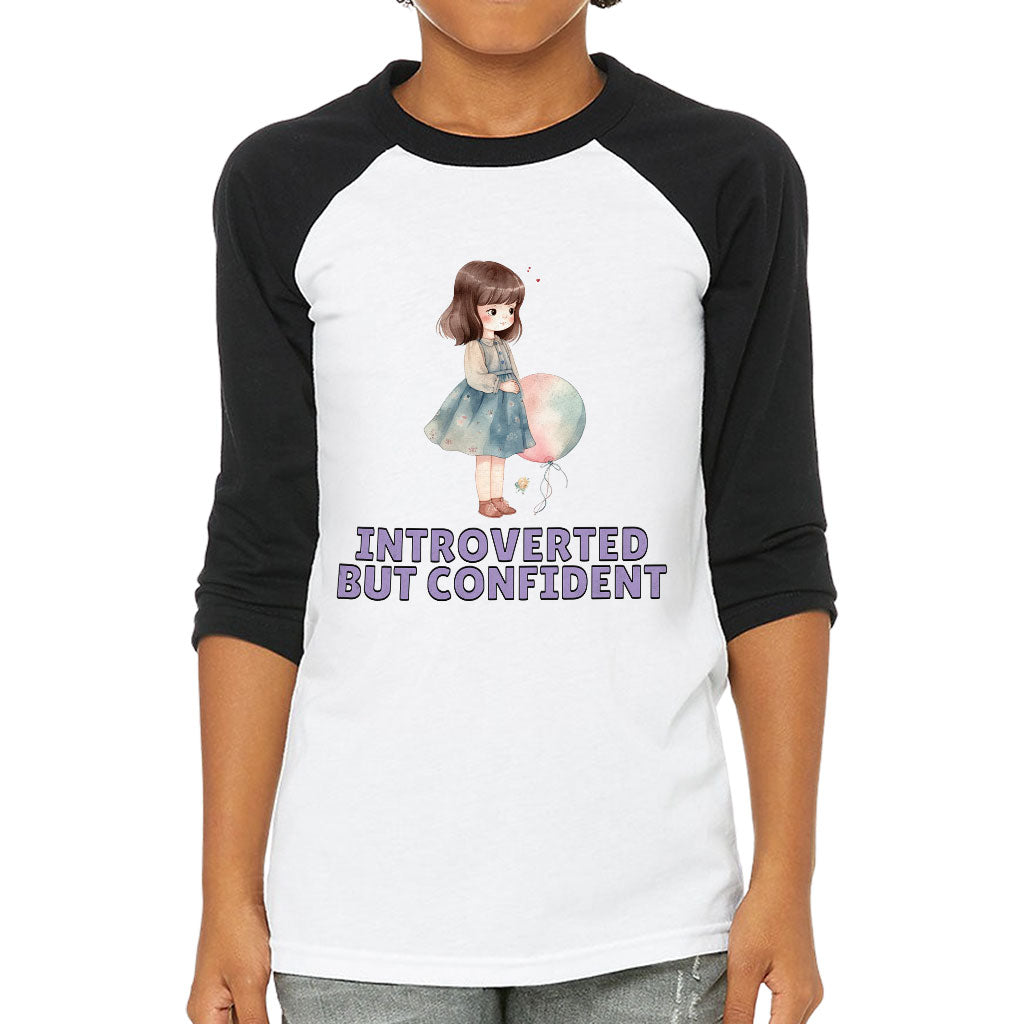 Introverted but Confident Kids' Baseball T-Shirt - Little Girl 3/4 Sleeve T-Shirt - Graphic Baseball Tee