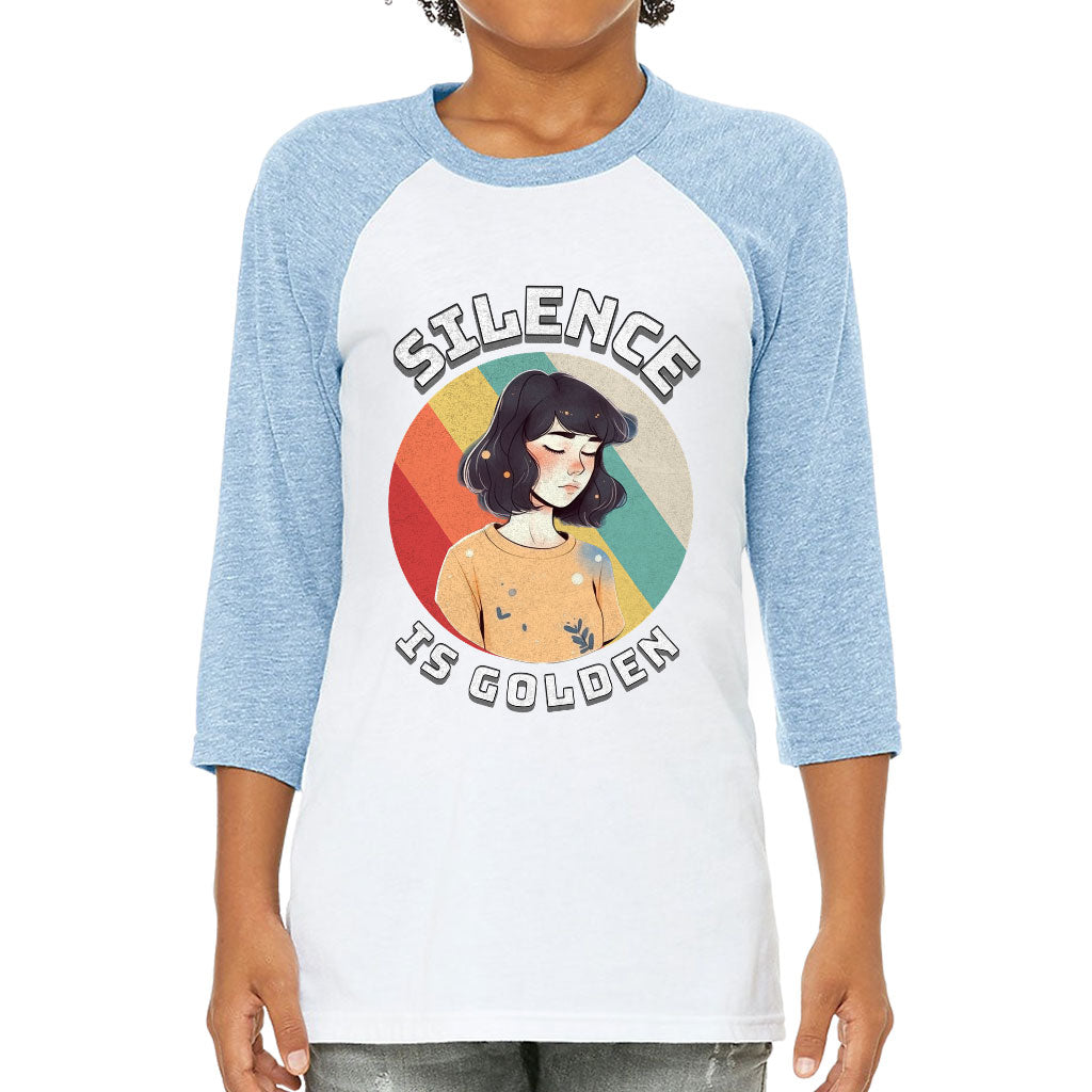 Silence Is Golden Kids' Baseball T-Shirt - Girl Print 3/4 Sleeve T-Shirt - Colorful Baseball Tee