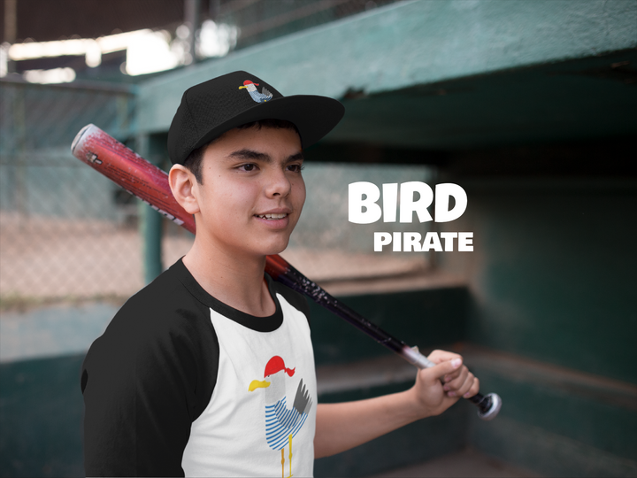 Bird Pirate Kids' Baseball T-Shirt - Cool 3/4 Sleeve T-Shirt - Printed Baseball Tee