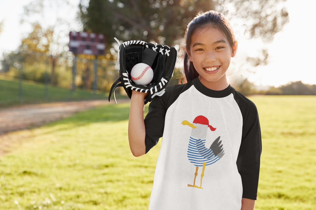 Bird Pirate Kids' Baseball T-Shirt - Cool 3/4 Sleeve T-Shirt - Printed Baseball Tee