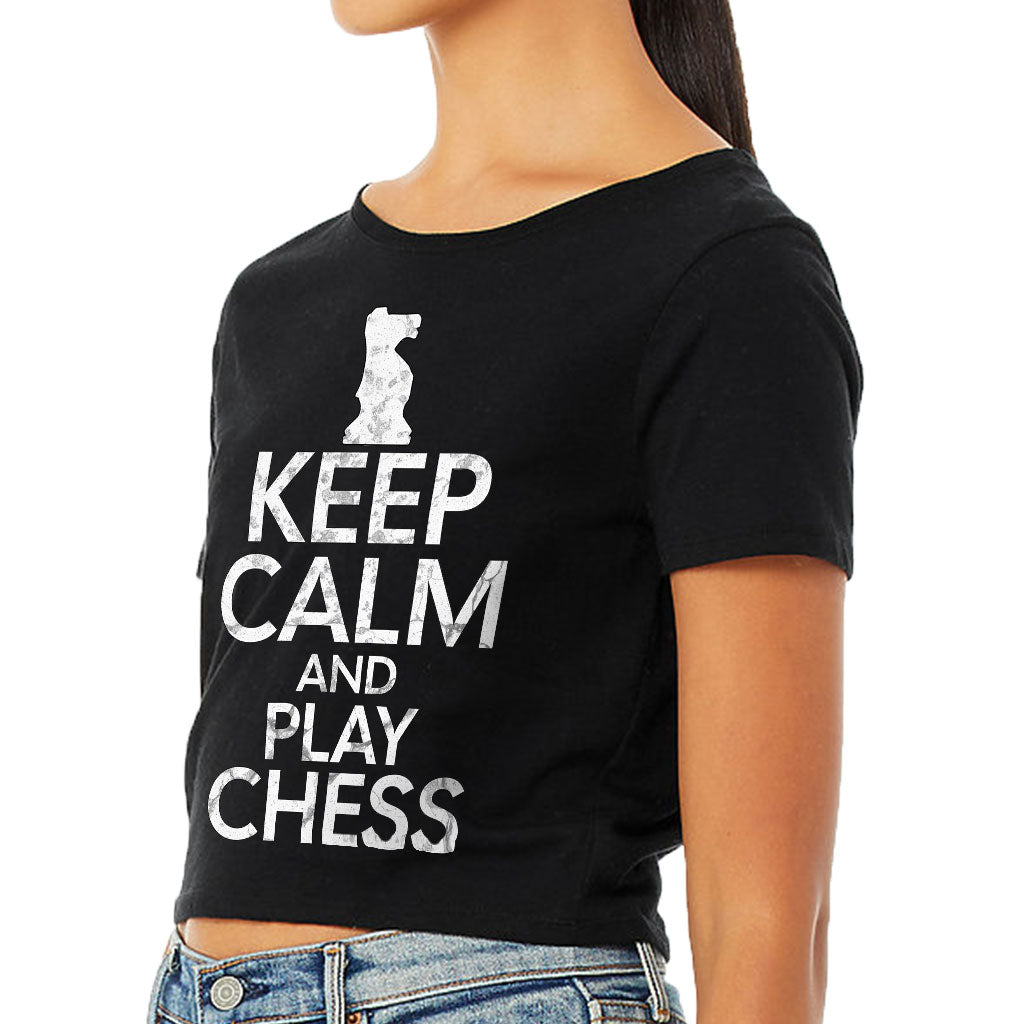 Keep Calm and Play Chess Women's Cropped T-Shirt - Cool Saying Crop Top - Graphic Cropped Tee