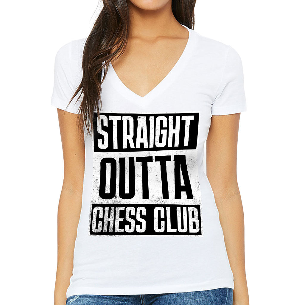 Word Art Women's V-Neck T-Shirt - Chess Club V-Neck Tee - Unique T-Shirt