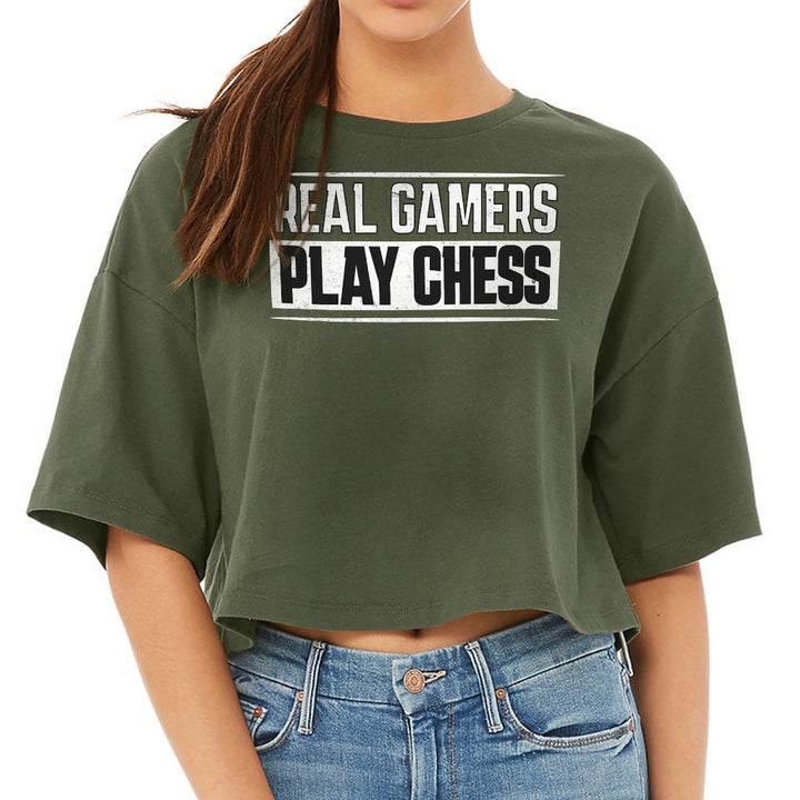 Real Gamers Women's Crop Tee Shirt - Word Graphic Cropped T-Shirt - Graphic Crop Top