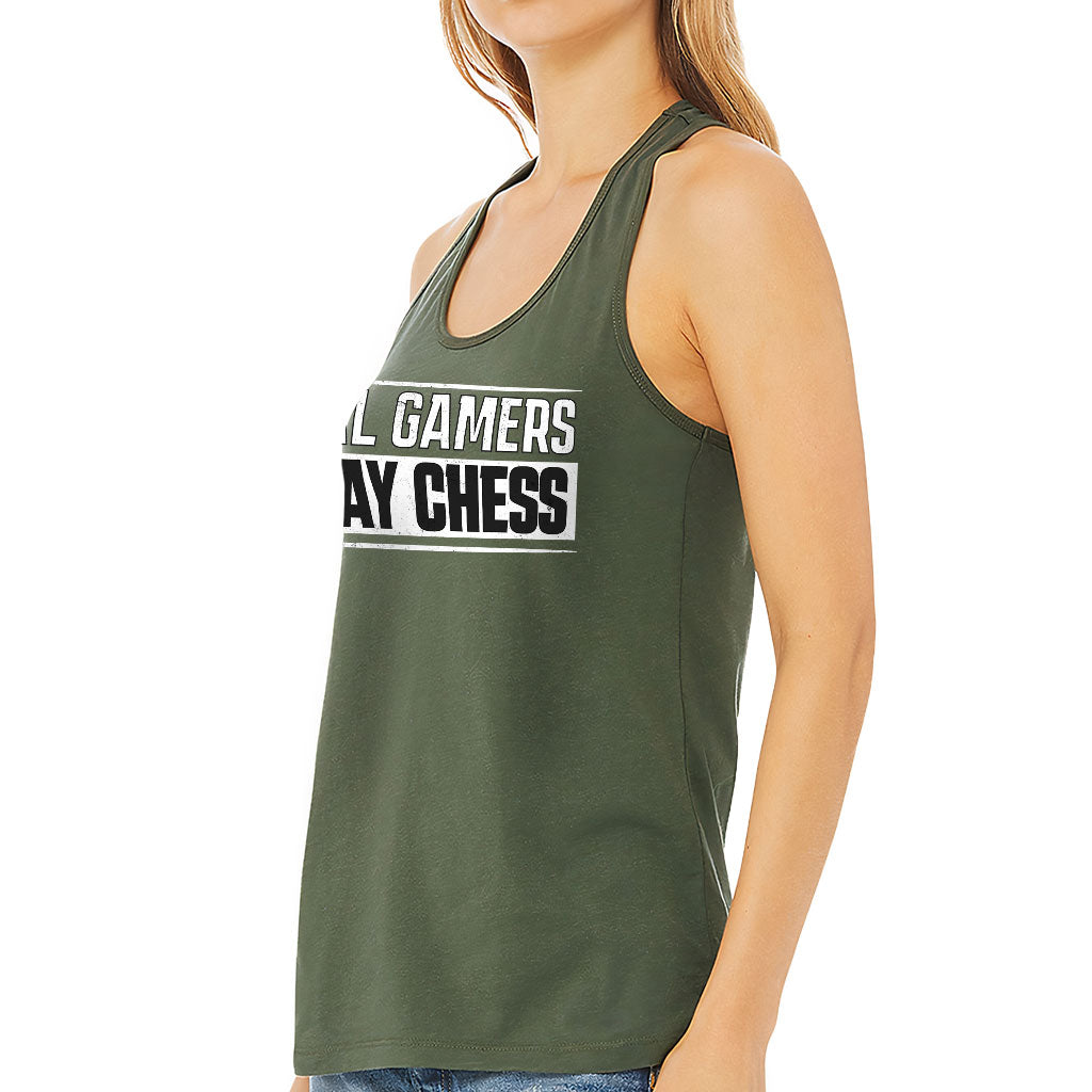 Real Gamers Women's Racerback Tank - Word Graphic Tank Top - Graphic Workout Tank
