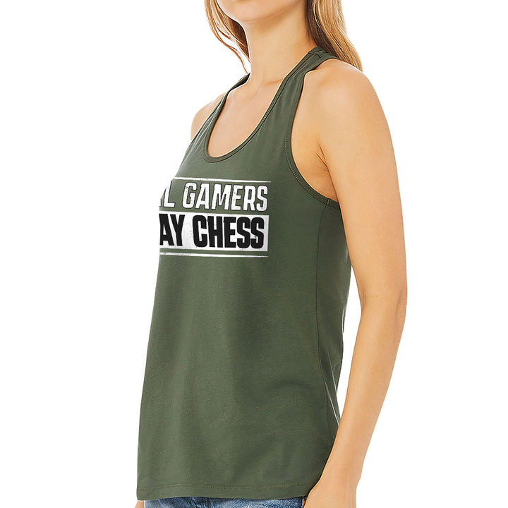 Real Gamers Women's Racerback Tank - Word Graphic Tank Top - Graphic Workout Tank