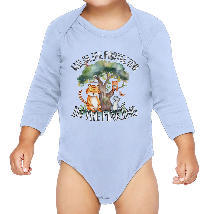 Wildlife Protector Baby Long Sleeve Onesie - Animals Baby Long Sleeve Bodysuit - Themed Baby One-Piece