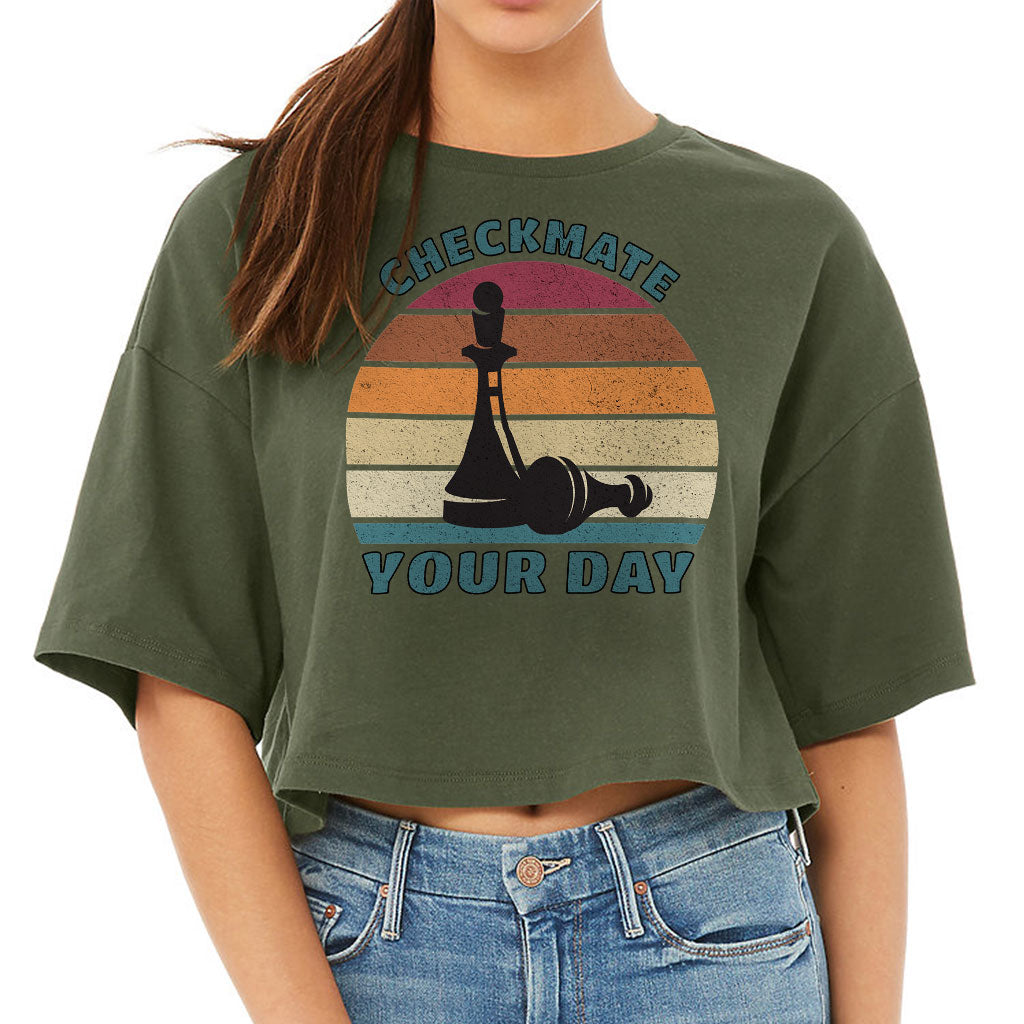 Checkmate Your Day Women's Crop Tee Shirt - Colorful Cropped T-Shirt - Printed Crop Top