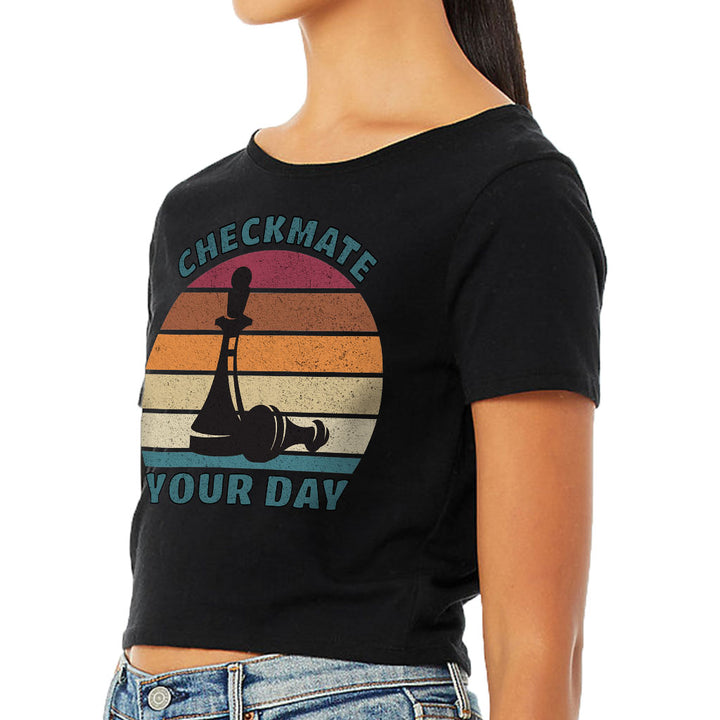 Checkmate Your Day Women's Cropped T-Shirt - Colorful Crop Top - Printed Cropped Tee