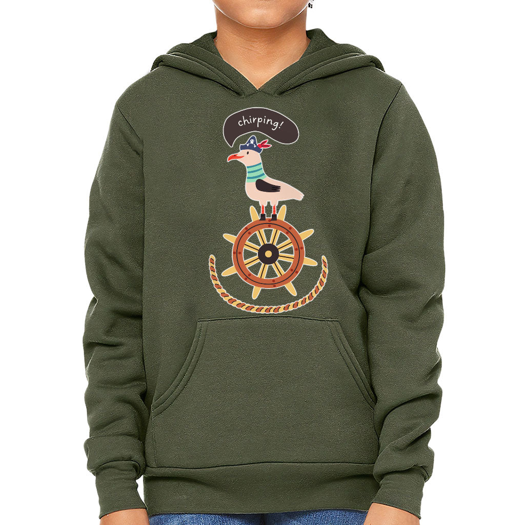 Sea Ship Themed Kids' Sponge Fleece Hoodie - Bird Kids' Hoodie - Printed Hoodie for Kids