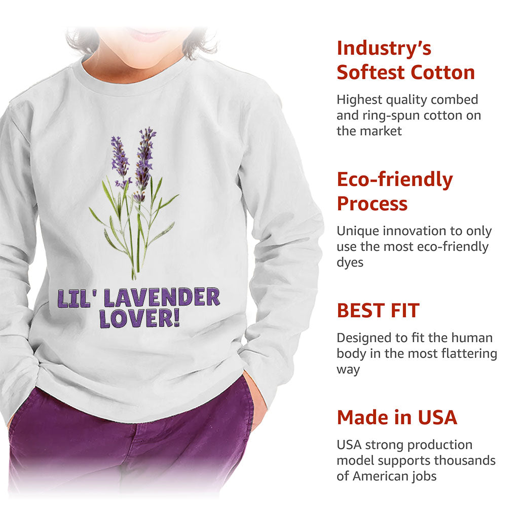 Lil' Lavender Lover Toddler Long Sleeve T-Shirt - Flower Themed Kids' T-Shirt - Graphic Long Sleeve Tee