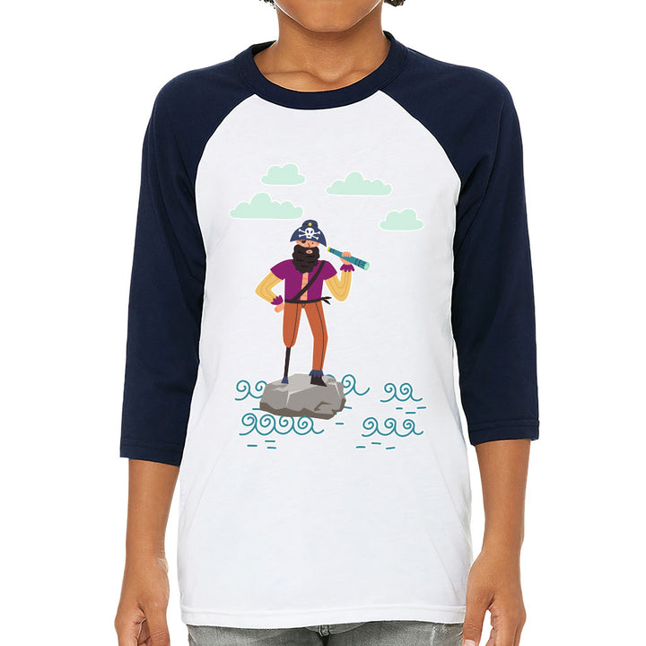 Cute Pirate Kids' Baseball T-Shirt - Flag 3/4 Sleeve T-Shirt - Graphic Baseball Tee