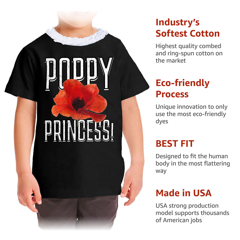 Poppy Princess Girls' Ruffle Neck T-Shirt - Cute Toddler T-Shirt - Themed Ruffle Neck Tee