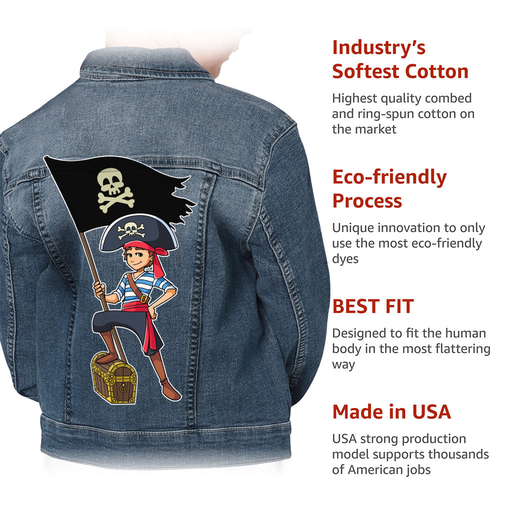 Cool Pirate Kids' Denim Jacket - Sea Themed Jean Jacket - Cartoon Denim Jacket for Kids