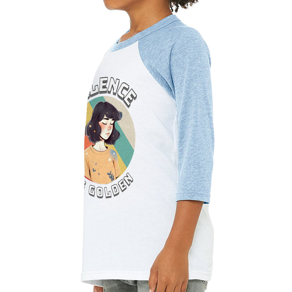 Silence Is Golden Kids' Baseball T-Shirt - Girl Print 3/4 Sleeve T-Shirt - Colorful Baseball Tee