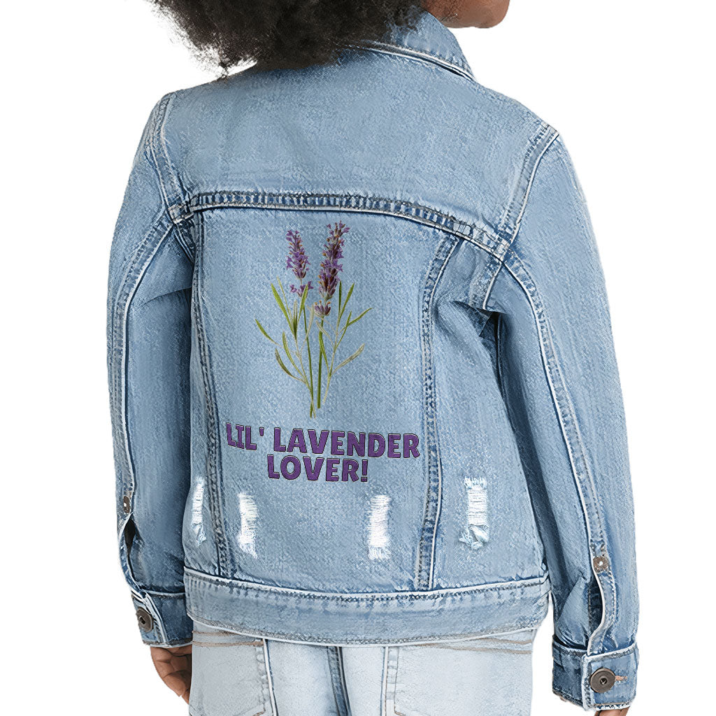 Lil' Lavender Lover Toddler Denim Jacket - Flower Themed Jean Jacket - Graphic Denim Jacket for Kids