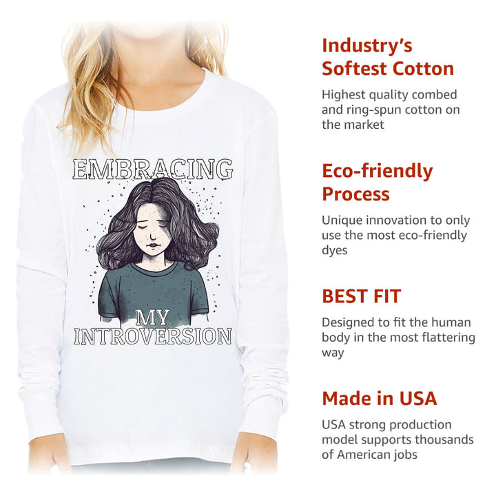 Embracing My Introversion Kids' Long Sleeve T-Shirt - Cute Print T-Shirt - Printed Long Sleeve Tee