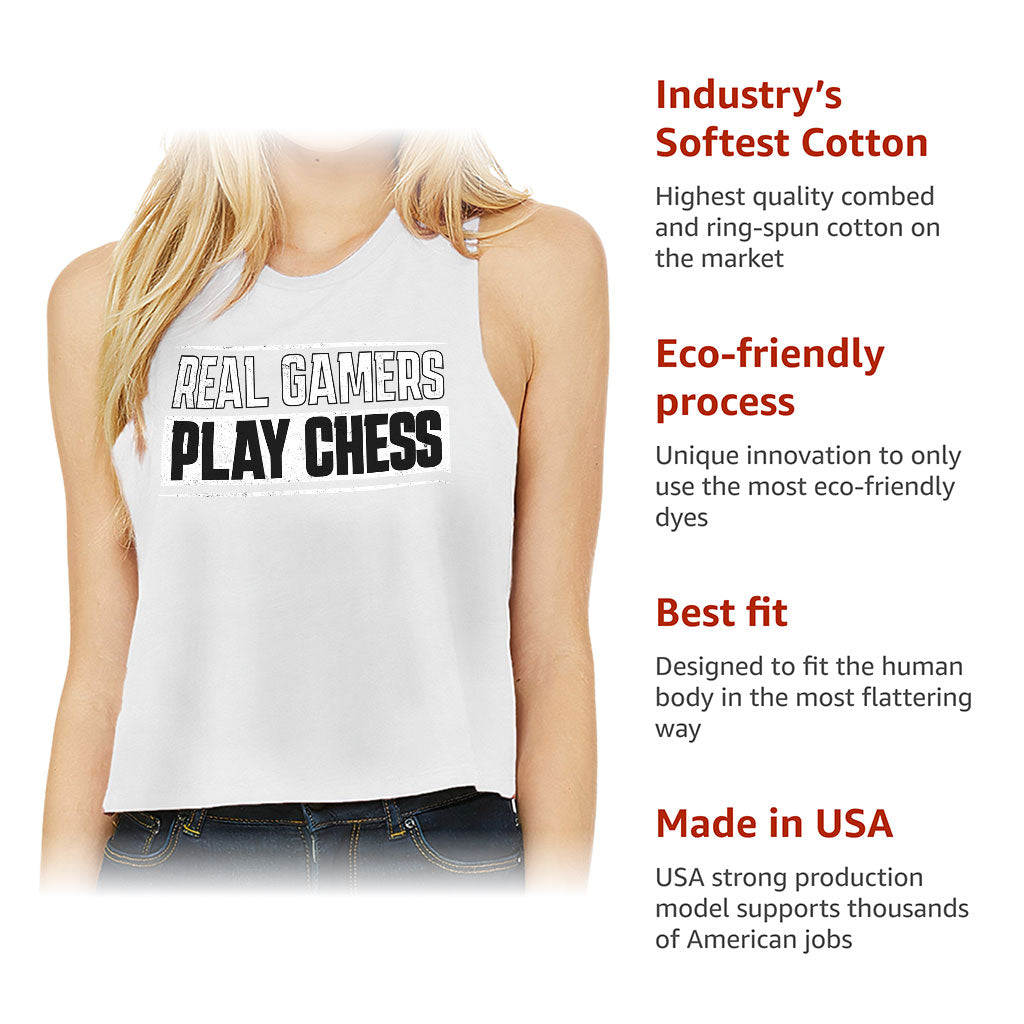 Real Gamers Racerback Cropped Tank - Word Graphic Women's Tank - Graphic Tank Top