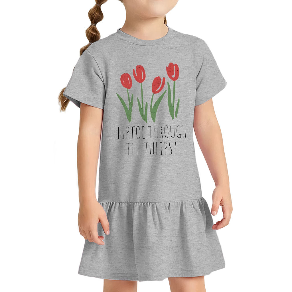 Tiptoe Through the Tulips Toddler Rib Dress - Graphic Girls' Dress - Colorful Toddler Dress