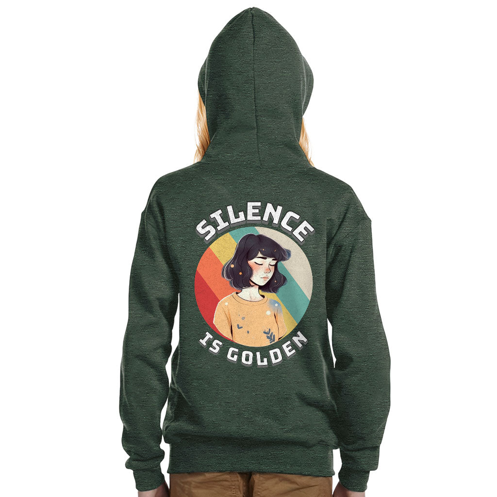 Silence Is Golden Kids' Full-Zip Hoodie - Girl Print Hooded Sweatshirt - Colorful Kids' Hoodie