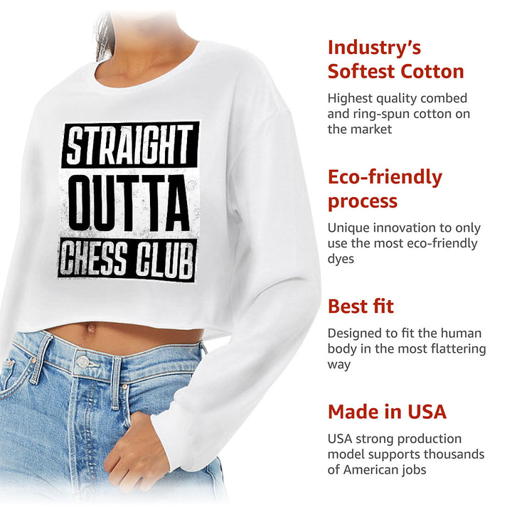 Word Art Cropped Long Sleeve T-Shirt - Chess Club Women's T-Shirt - Unique Long Sleeve Tee