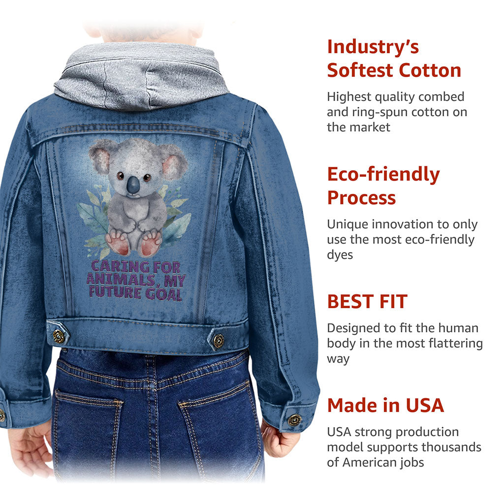 Caring for Animals Toddler Hooded Denim Jacket - Coala Jean Jacket - Cute Denim Jacket for Kids