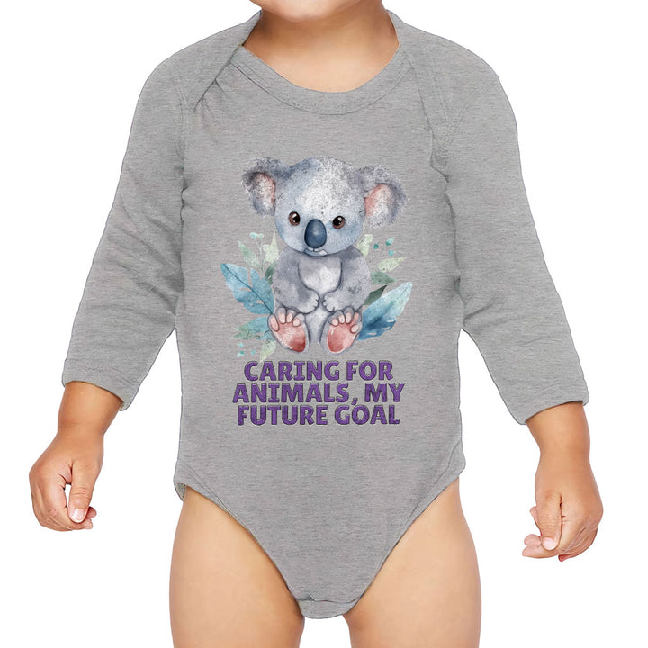 Caring for Animals Baby Long Sleeve Onesie - Coala Baby Long Sleeve Bodysuit - Cute Baby One-Piece