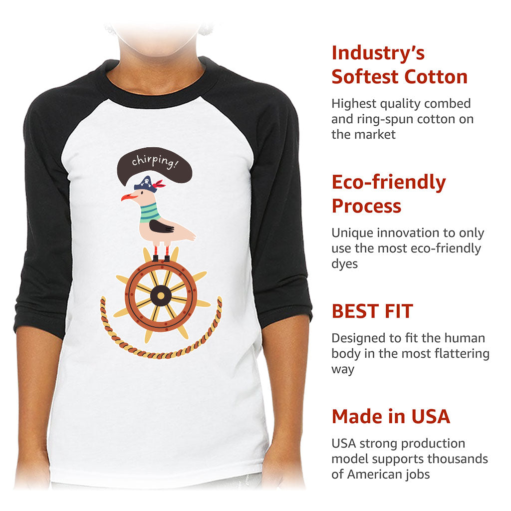 Sea Ship Themed Kids' Baseball T-Shirt - Bird 3/4 Sleeve T-Shirt - Printed Baseball Tee