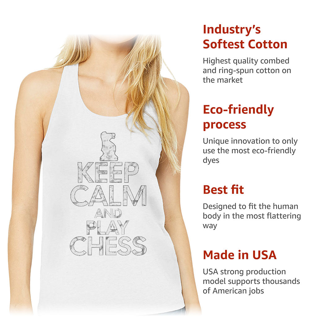 Keep Calm and Play Chess Women's Racerback Tank - Cool Saying Tank Top - Graphic Workout Tank