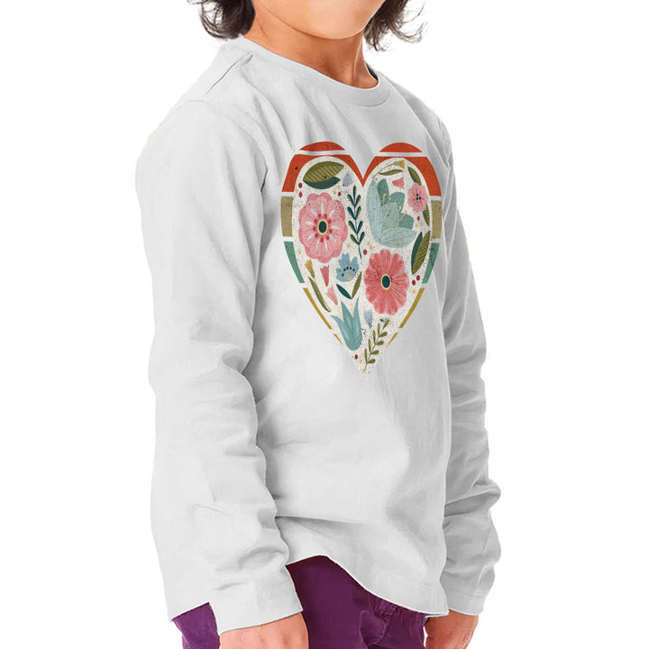 Flower Heart Toddler Long Sleeve T-Shirt - Colorful Kids' T-Shirt - Printed Long Sleeve Tee