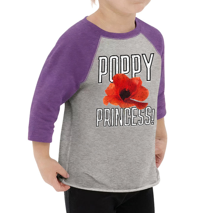 Poppy Princess Toddler Baseball T-Shirt - Cute 3/4 Sleeve T-Shirt - Themed Kids' Baseball Tee