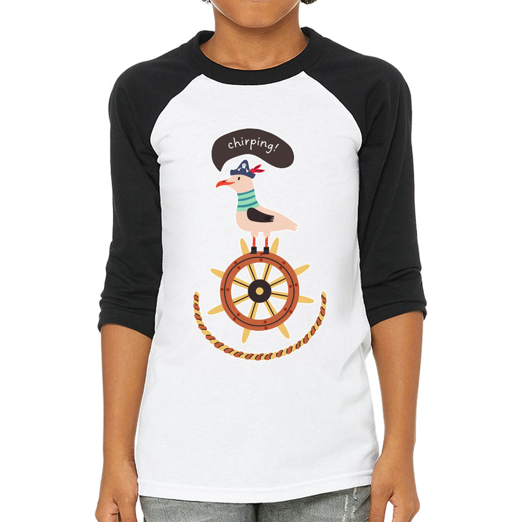 Sea Ship Themed Kids' Baseball T-Shirt - Bird 3/4 Sleeve T-Shirt - Printed Baseball Tee