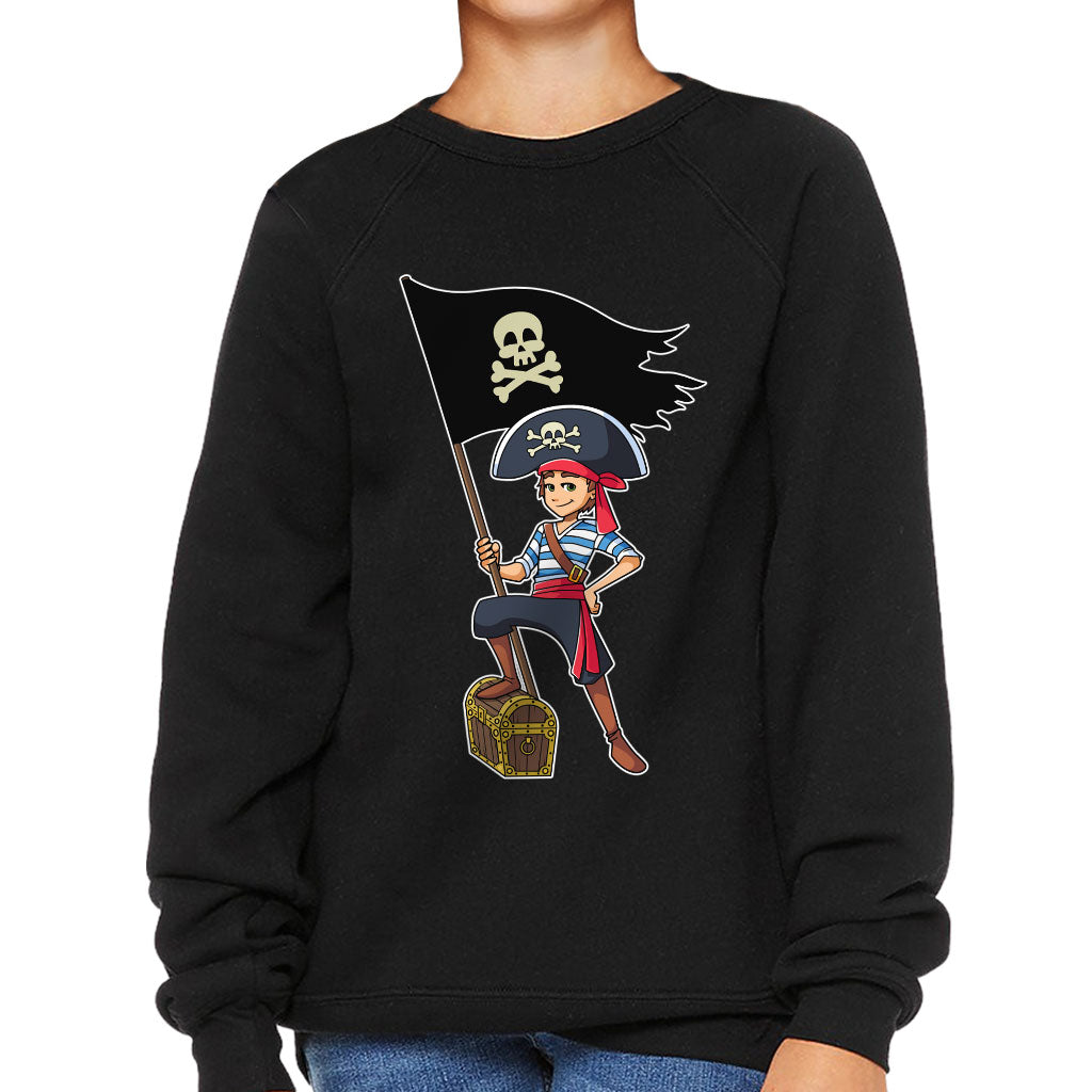Cool Pirate Kids' Raglan Sweatshirt - Sea Themed Sponge Fleece Sweatshirt - Cartoon Sweatshirt