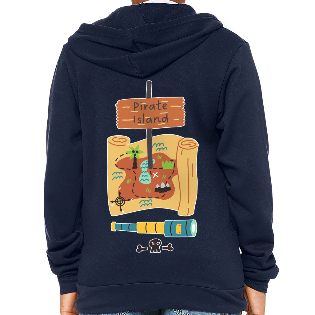 Pirate Island Kids' Full-Zip Hoodie - Map Print Hooded Sweatshirt - Cool Kids' Hoodie