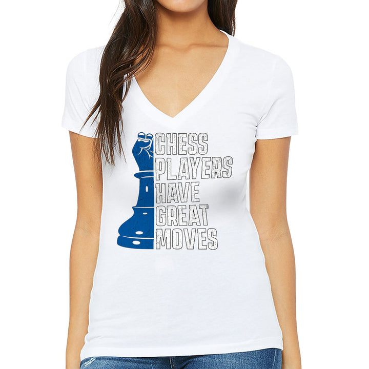 Chess Players Women's V-Neck T-Shirt - Cool Design V-Neck Tee - Word Design T-Shirt