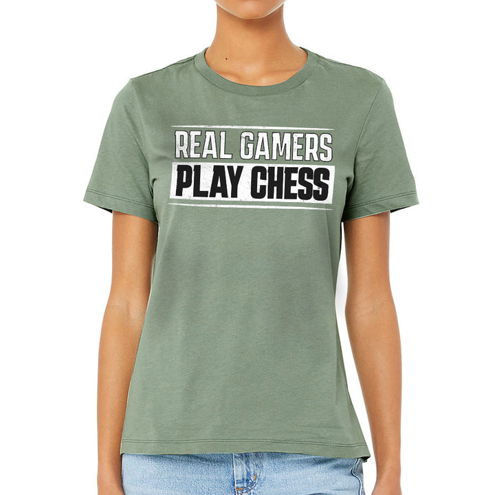 Real Gamers Women's T-Shirt - Word Graphic T-Shirt - Graphic Relaxed Tee