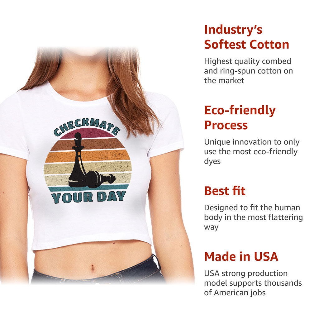Checkmate Your Day Women's Cropped T-Shirt - Colorful Crop Top - Printed Cropped Tee