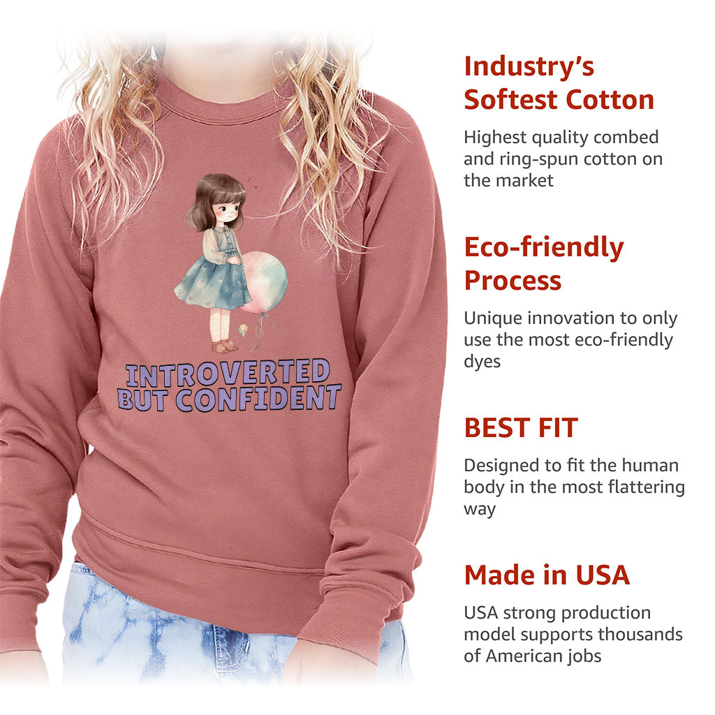 Introverted but Confident Kids' Raglan Sweatshirt - Little Girl Sponge Fleece Sweatshirt - Graphic Sweatshirt