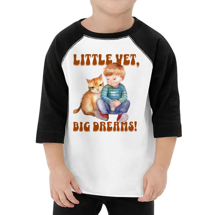 Little Vet Big Dream Toddler Baseball T-Shirt - Cat 3/4 Sleeve T-Shirt - Animal Lover Kids' Baseball Tee