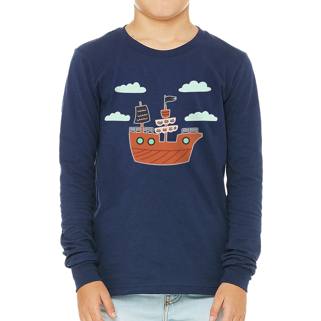 Pirate Ship Kids' Long Sleeve T-Shirt - Themed T-Shirt - Bright Art Long Sleeve Tee