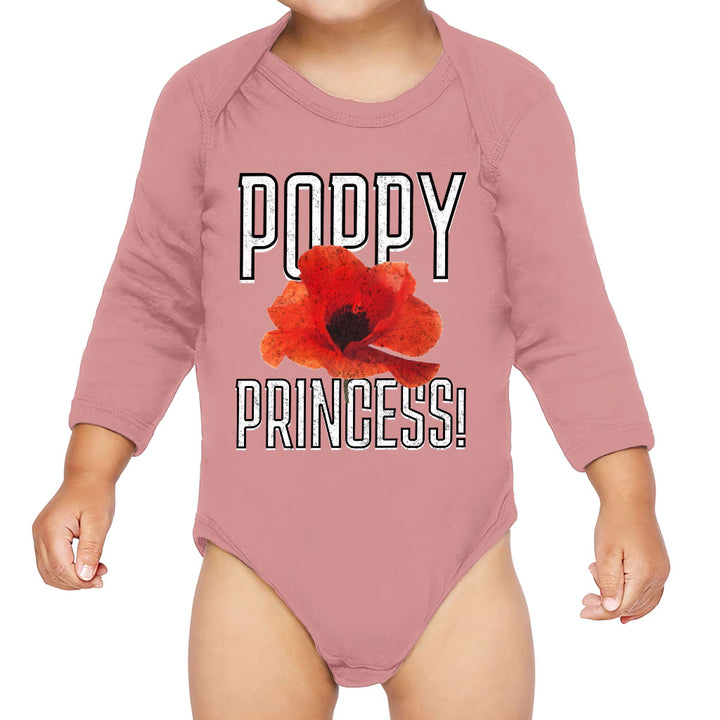 Poppy Princess Baby Long Sleeve Onesie - Cute Baby Long Sleeve Bodysuit - Themed Baby One-Piece