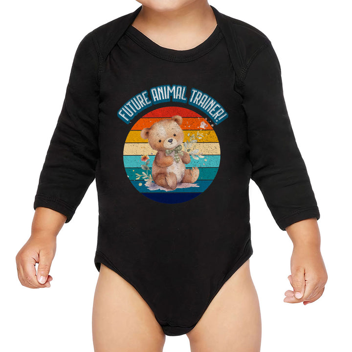 Future Animal Trainer Baby Long Sleeve Onesie - Teddy Bear Baby Long Sleeve Bodysuit - Printed Baby One-Piece