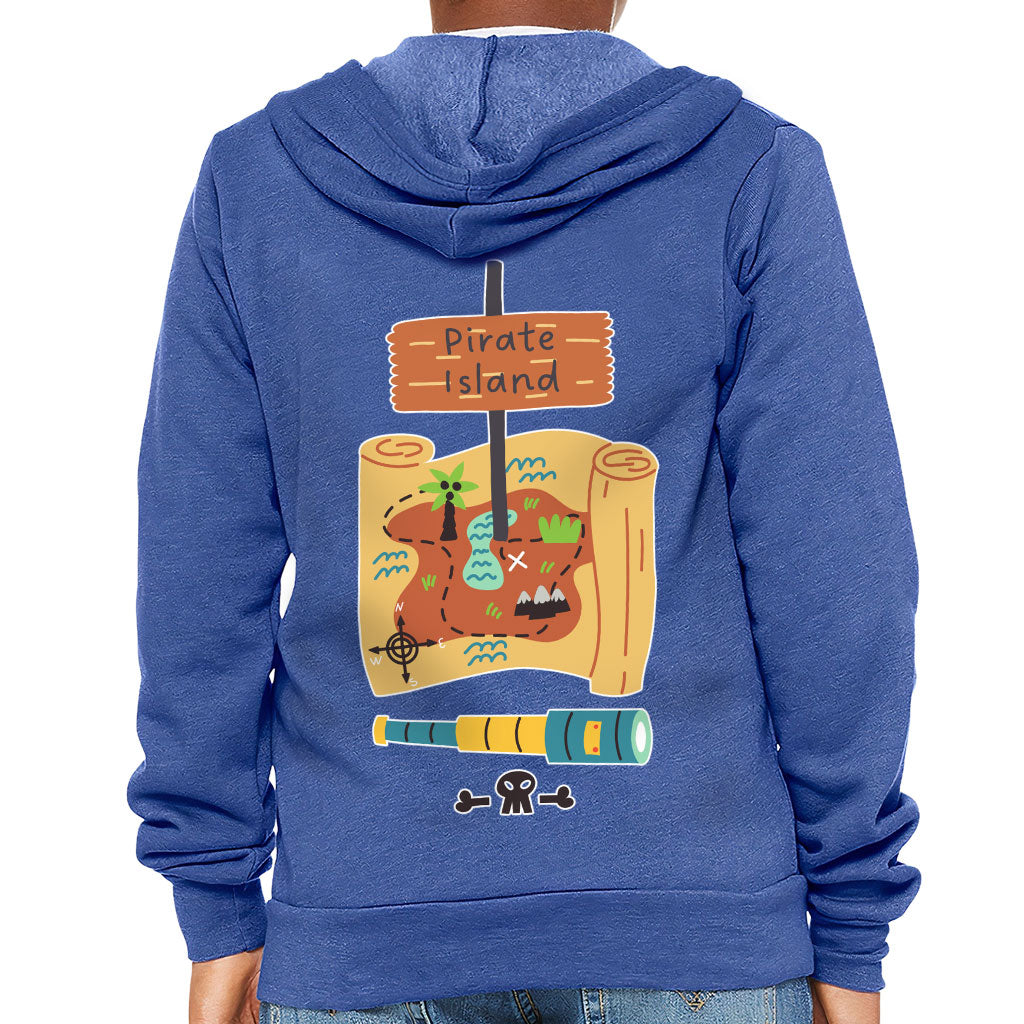 Pirate Island Kids' Full-Zip Hoodie - Map Print Hooded Sweatshirt - Cool Kids' Hoodie