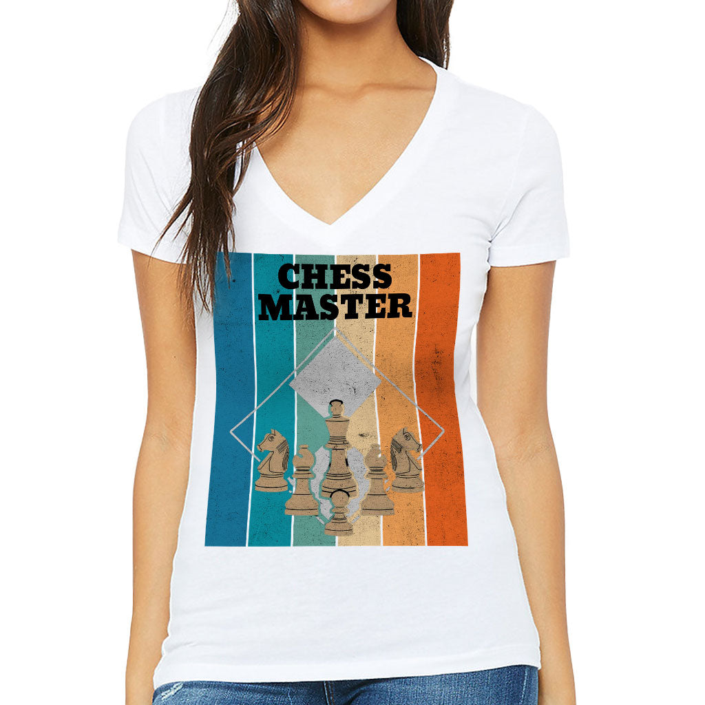 Chess Master Women's V-Neck T-Shirt - Board Game V-Neck Tee - Art T-Shirt