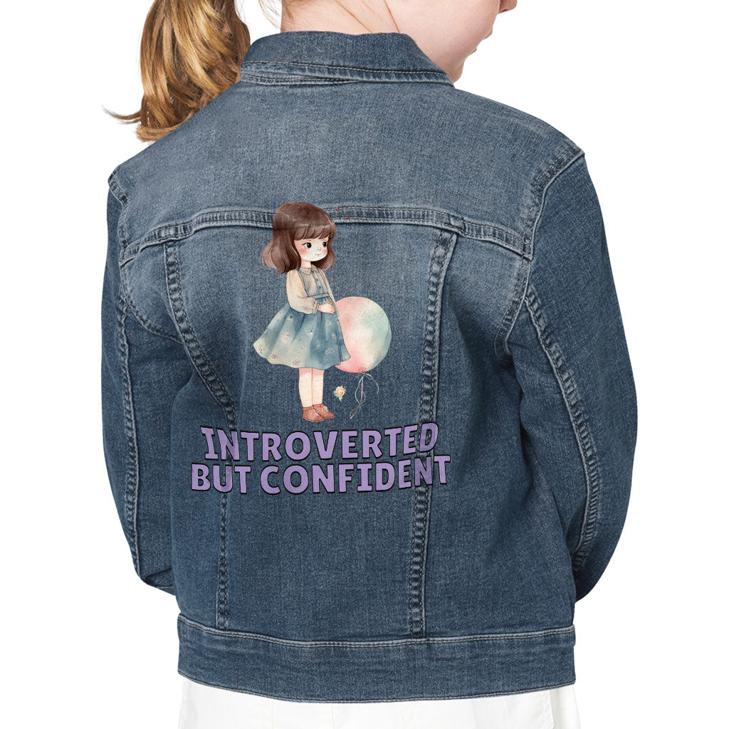 Introverted but Confident Kids' Denim Jacket - Little Girl Jean Jacket - Graphic Denim Jacket for Kids