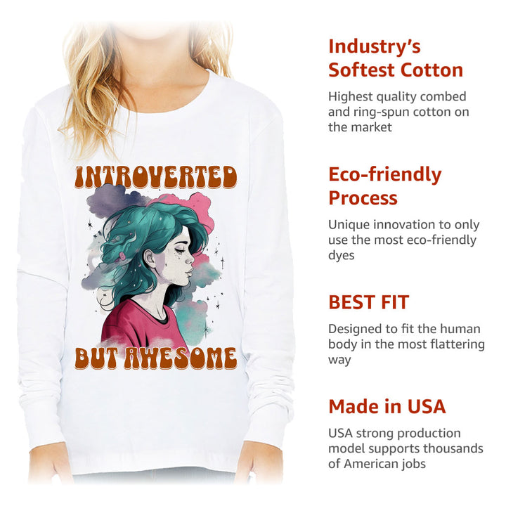 Introverted but Awesome Kids' Long Sleeve T-Shirt - Watercolor T-Shirt - Graphic Long Sleeve Tee