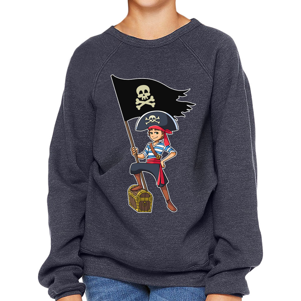 Cool Pirate Kids' Raglan Sweatshirt - Sea Themed Sponge Fleece Sweatshirt - Cartoon Sweatshirt